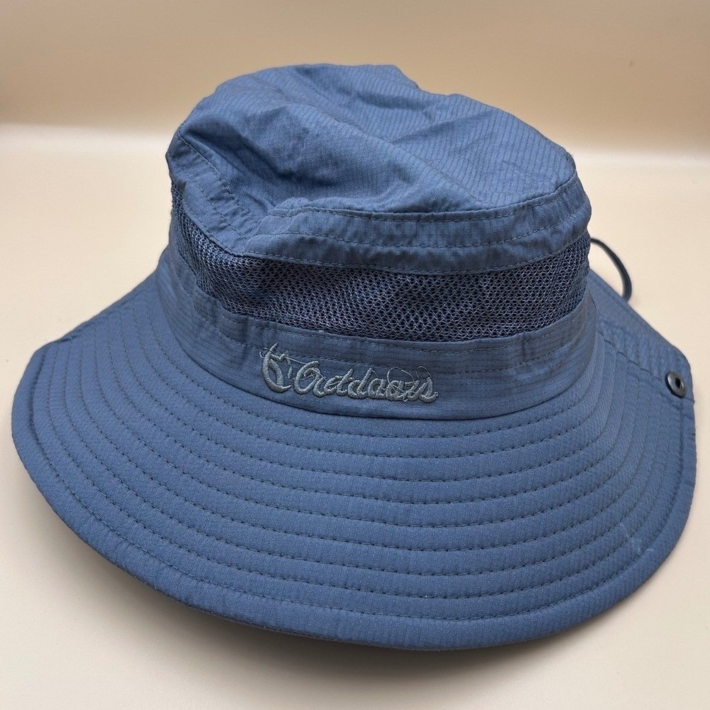 Outdoors Blue Ripstop Boonie Hat Mesh Vent Sun Bucket Hat Adjustable Chin Strap